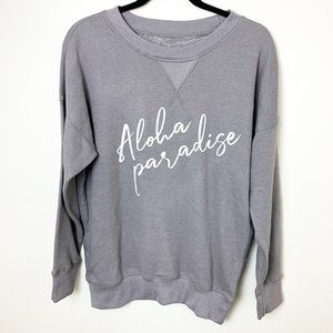 NEW JaxSea gray pullover reversible aloha paradise graphic sweater medium